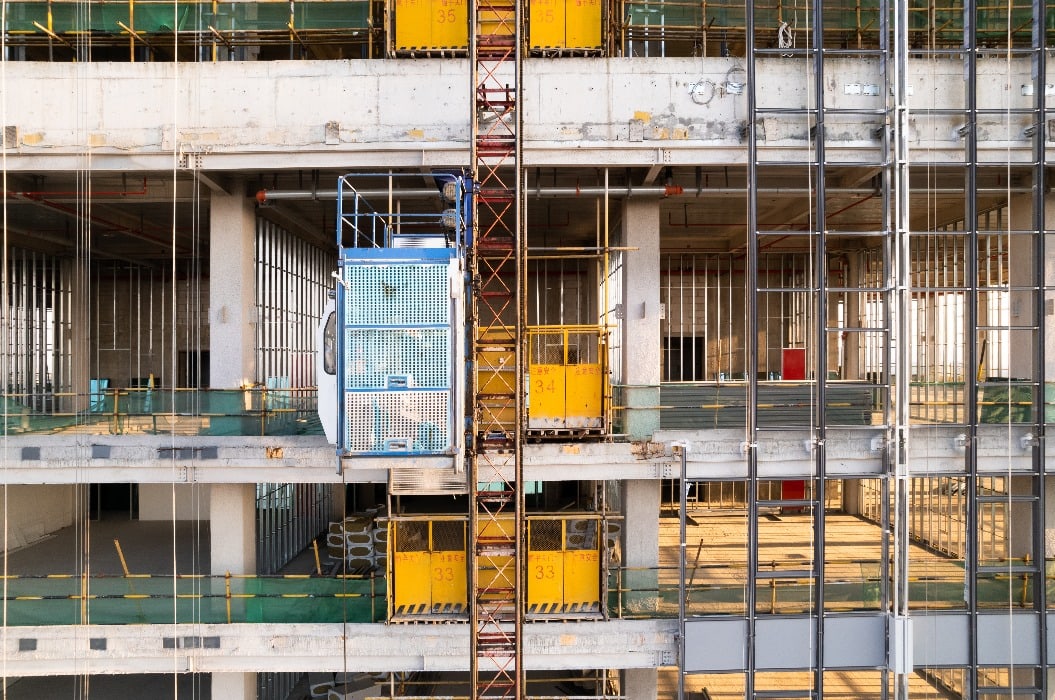 aerial view of new constructions site in modern city